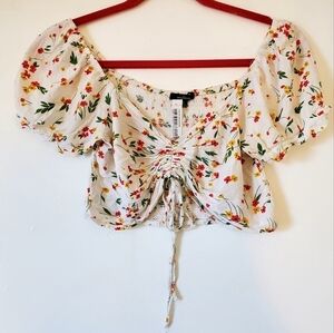 Ambiance White Floral Ruching Tie Croptop Blouse Size‎ Small Women Pre-owned